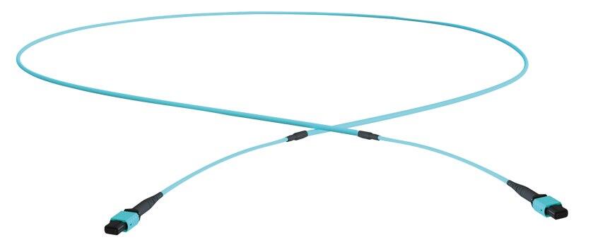 P-OM3-M3A-M2FxM2F-xx Fiberworks AS  Patchcord MTP24 fem.-MTP24 fem, for CFP OM3, 24-core Microcable 3 mm, Aqua
